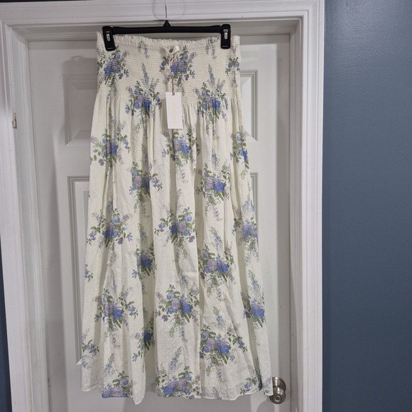 LoveShackFancy Dresses & Skirts - Love Shack Fancy Maxi Skirt Womens XL Falune Floral Deep Slit Pull On Cottage